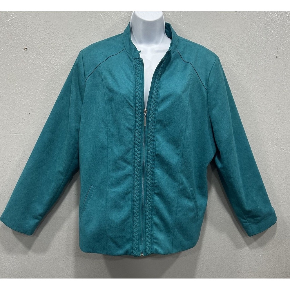 Vintage Allison Daley Blazer Womens Medium Teal Blue Long Sleeve Full Zip Lined